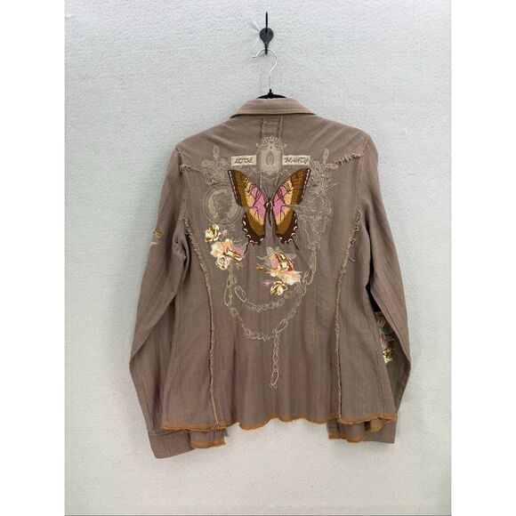 The Pyramid Collection Womens Brown Embroidered Floral Button Down Shirt Top XL - Picture 2 of 11